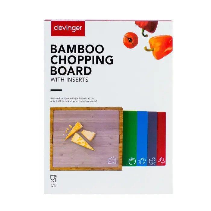 Bamboo Chopping board with inserts Wood Cutting Board with 6 Colour Cutting Mats