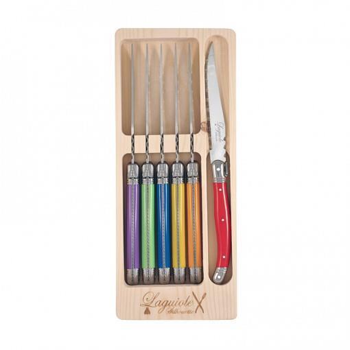 6x Laguiole Silhouette Steak Knife Set Stainless Steel Multicolour Inox 430