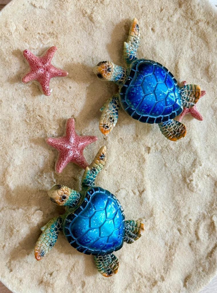 Sea Turtle Figurine Statue Indoor Outdoor Home Décor Ornament set of 2 Turtles