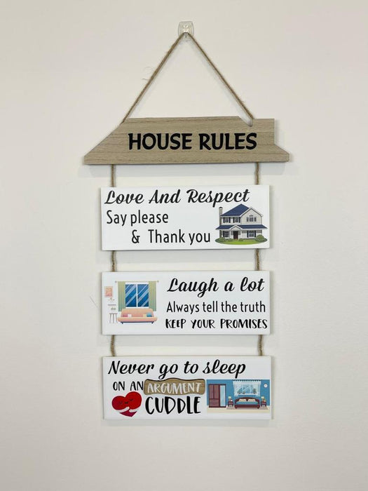 House Rules Wooden Sign Love & Respect Country Home Signs Hanging Wall Decor