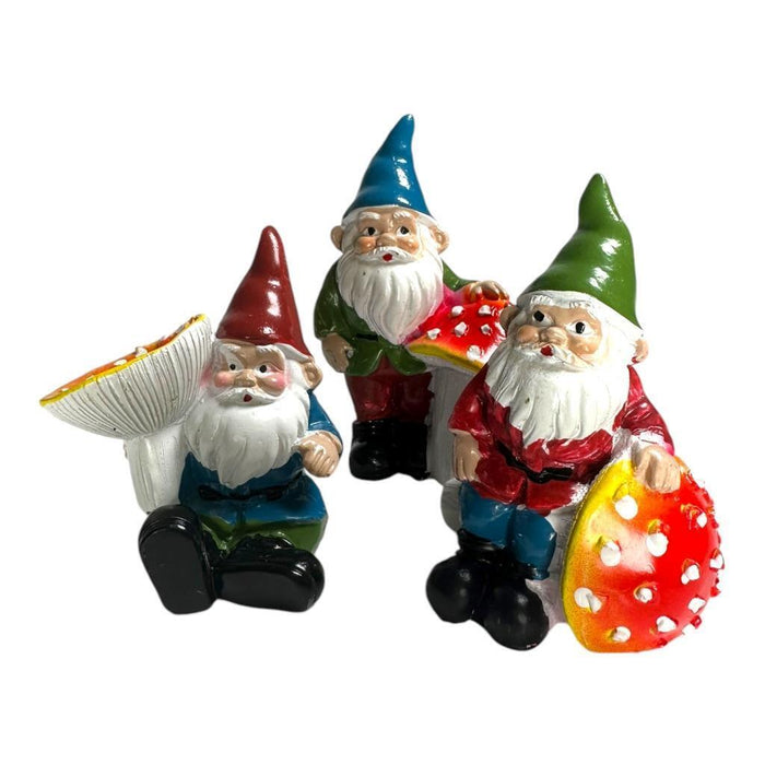 7cm Garden Gnomes With Mushroom Statue Figurine Fairy Garden Accessories 3pcs