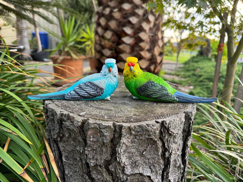 2x Budgie Parrot Bird Figurine Parakeet Birds Statue Garden Ornament Decor