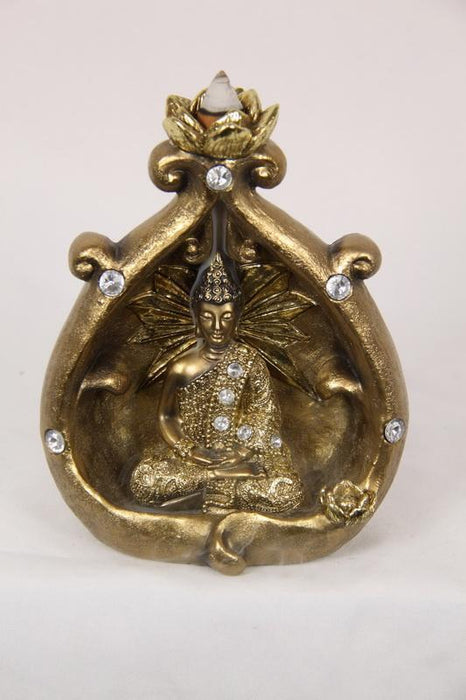 Meditative Buddha Statue Backflow Incense Burner Holder Smoke Censer Cone