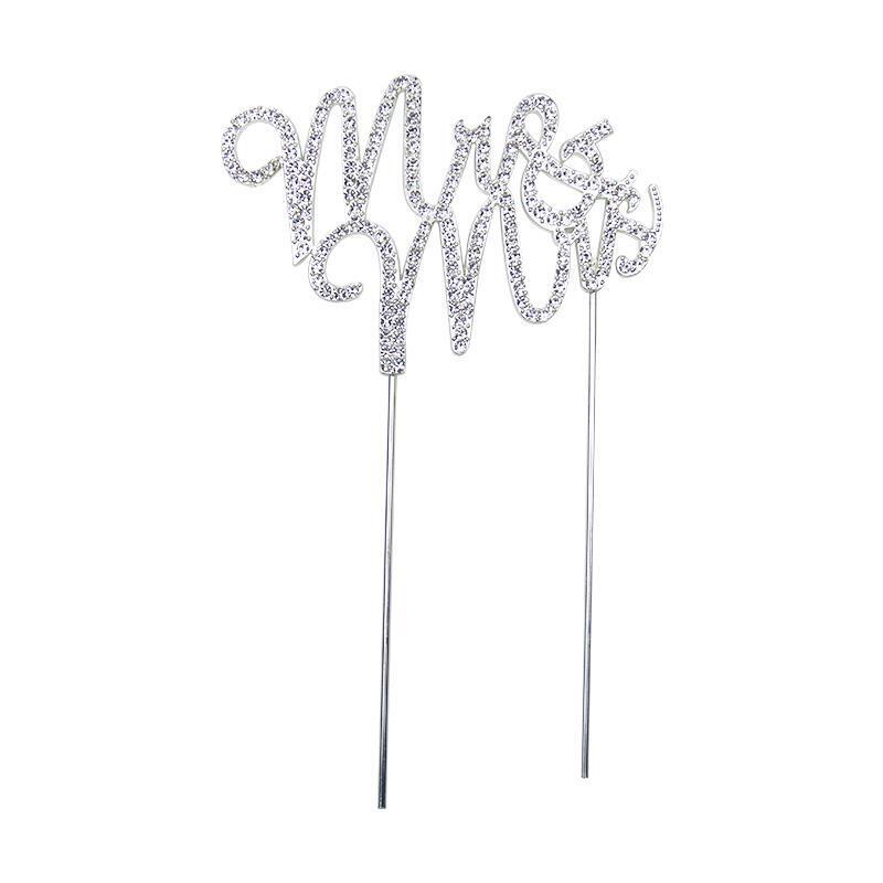 Mr & Mrs Wedding Cake Topper Crystal Silver Metal Wedding Anniversary Party
