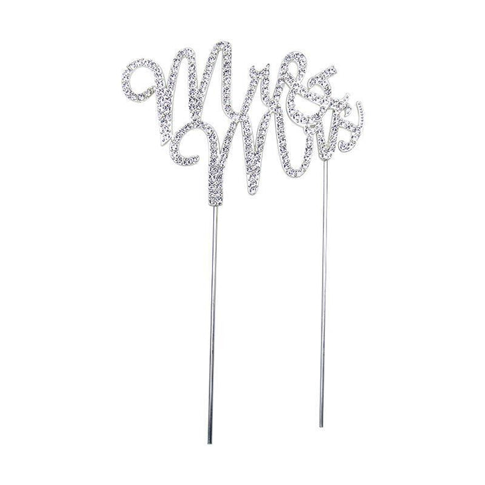 Mr & Mrs Wedding Cake Topper Crystal Silver Metal Wedding Anniversary Party