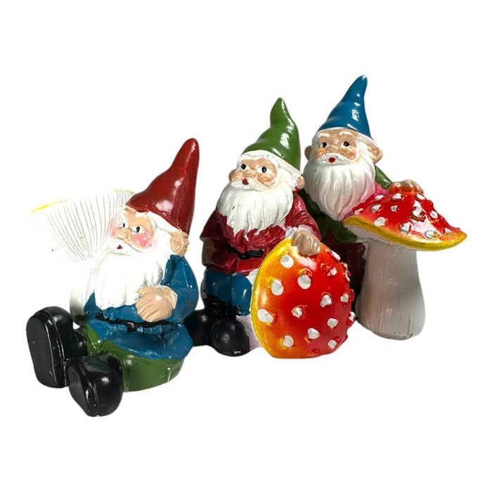 7cm Garden Gnomes With Mushroom Statue Figurine Fairy Garden Accessories 3pcs