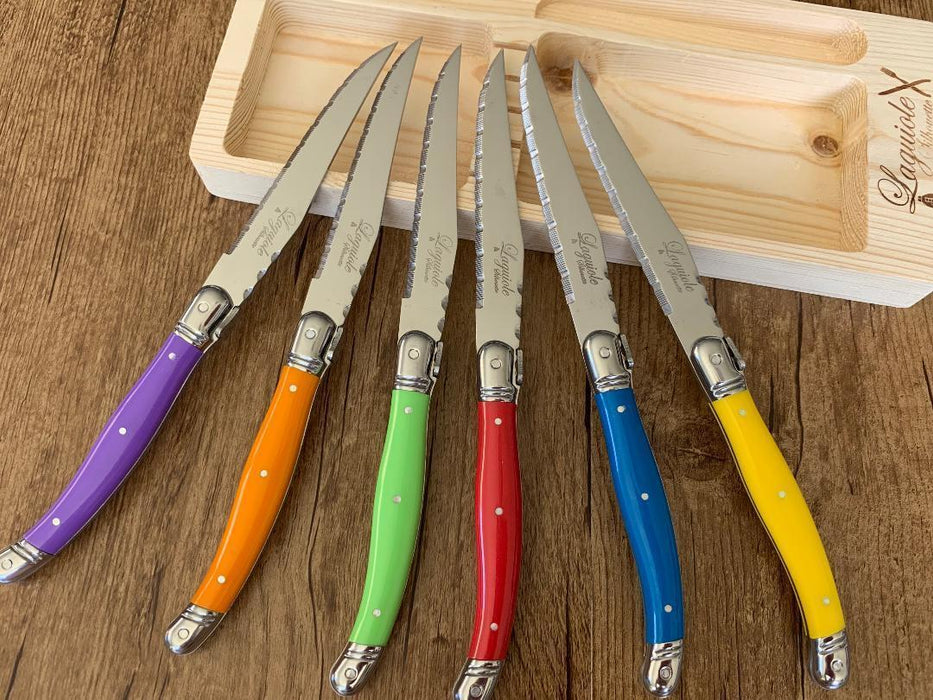 6x Laguiole Silhouette Steak Knife Set Stainless Steel Multicolour Inox 430