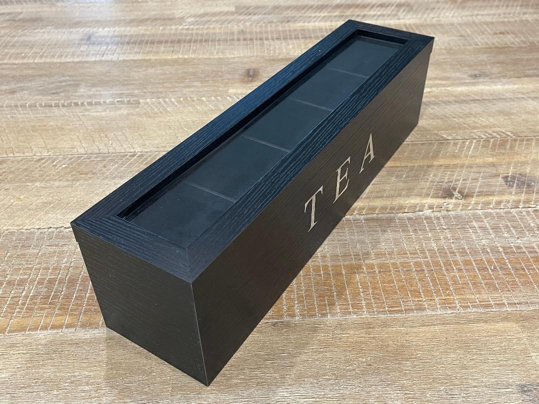 Tea Box Tea Bag Organizer Tea Holder Wooden Tea Chest Glass Lid 5 Compartment