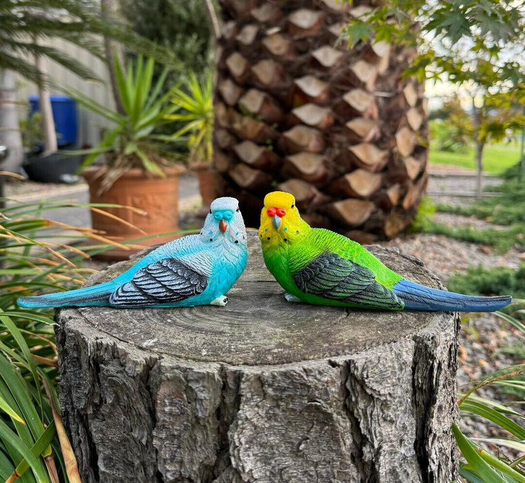 2x Budgie Parrot Bird Figurine Parakeet Birds Statue Garden Ornament Decor