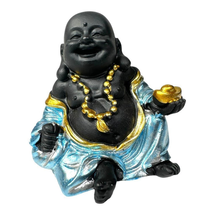 Mini Buddha Statues Blue Shiny Happy Ornament Figurines 4cm Set of 3