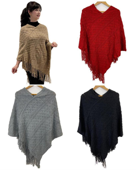 Women Poncho Sweater V Neck Knitted Pullover Ladies Warm Shawls Wraps Capes