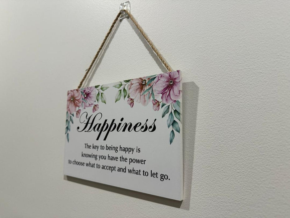 'Happiness' Wooden Home Sign Hanging Wall Decor Signs Country Sign Great Gift