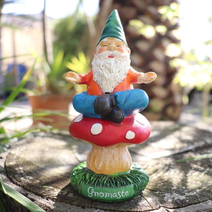 Garden Gnomes Statue Yoga Gnome on Mushroom Meditation Fairy Garden Décor