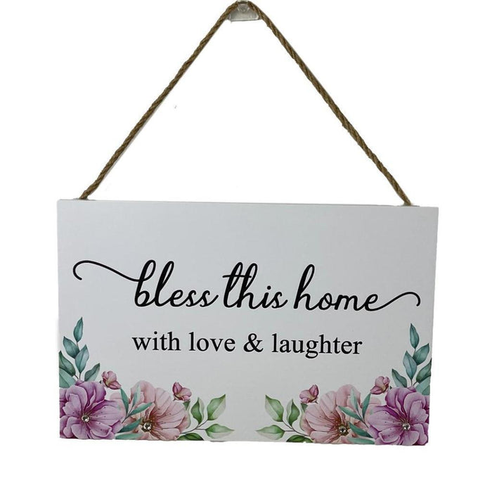 Wooden Home Sign Wall Decor 'Bless This Home' Hanging Country Signs