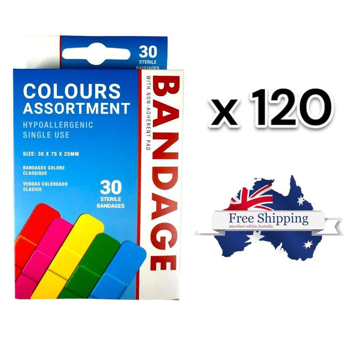 120 Coloured Band Aids for Wound & Cuts - Tough Fabric Medical Health Dressings