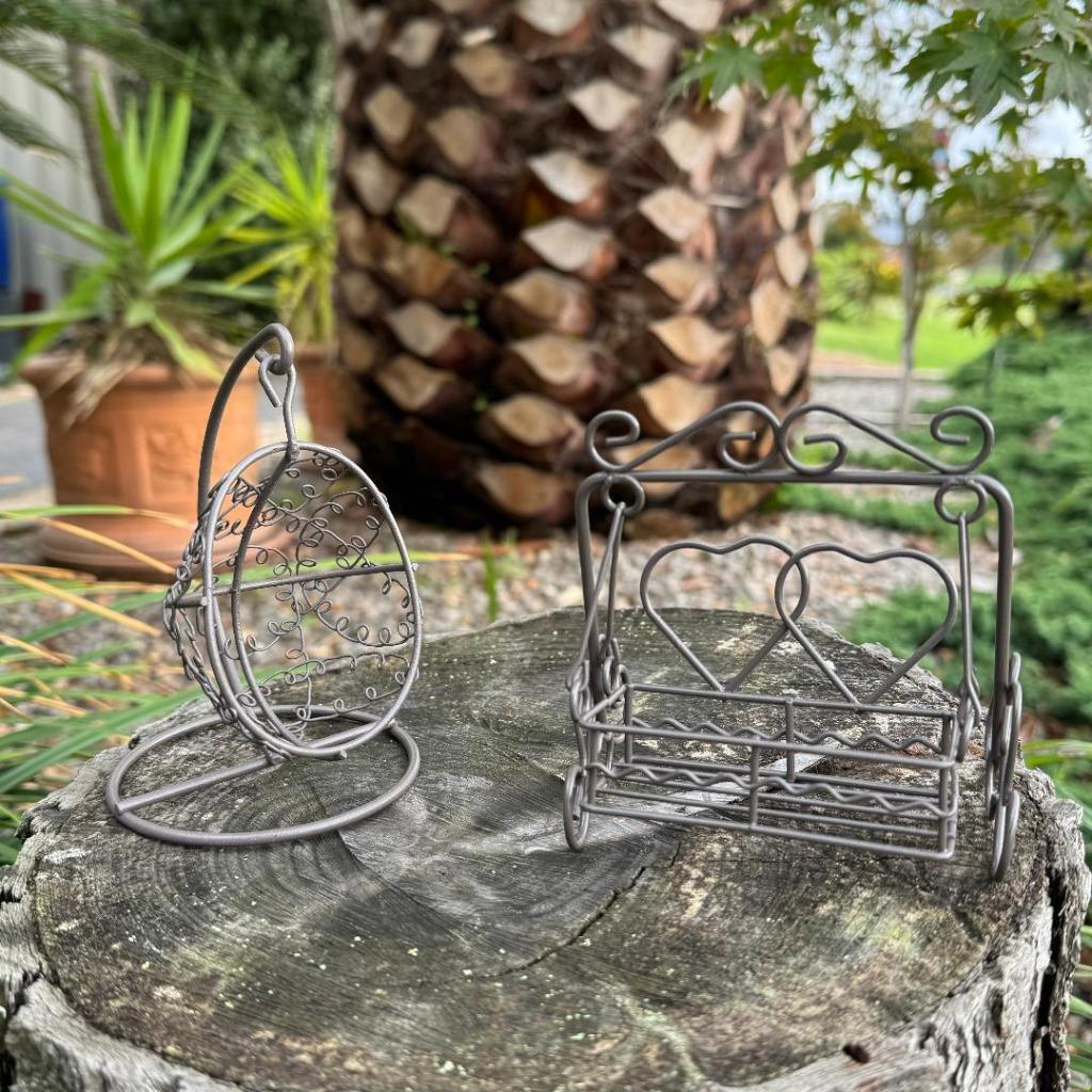 2x Iron Swing Chair Pewter Garden Dollhouse Miniature Fairy Garden Accessories