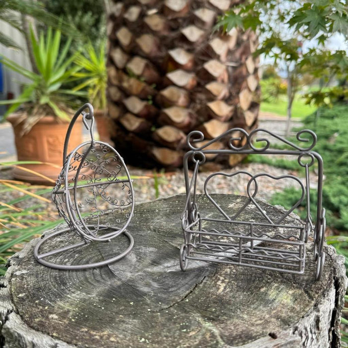 2x Iron Swing Chair Pewter Garden Dollhouse Miniature Fairy Garden Accessories