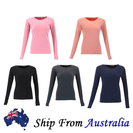 Women's Long Sleeve Top Thick Thermal Fleece Soft Stretch Plain Color T-Shirt