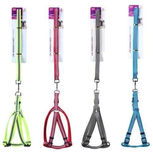 Reflective Dog Lead & Harness Collar Set Adjustable Walking Pet Dog Leash 120cm