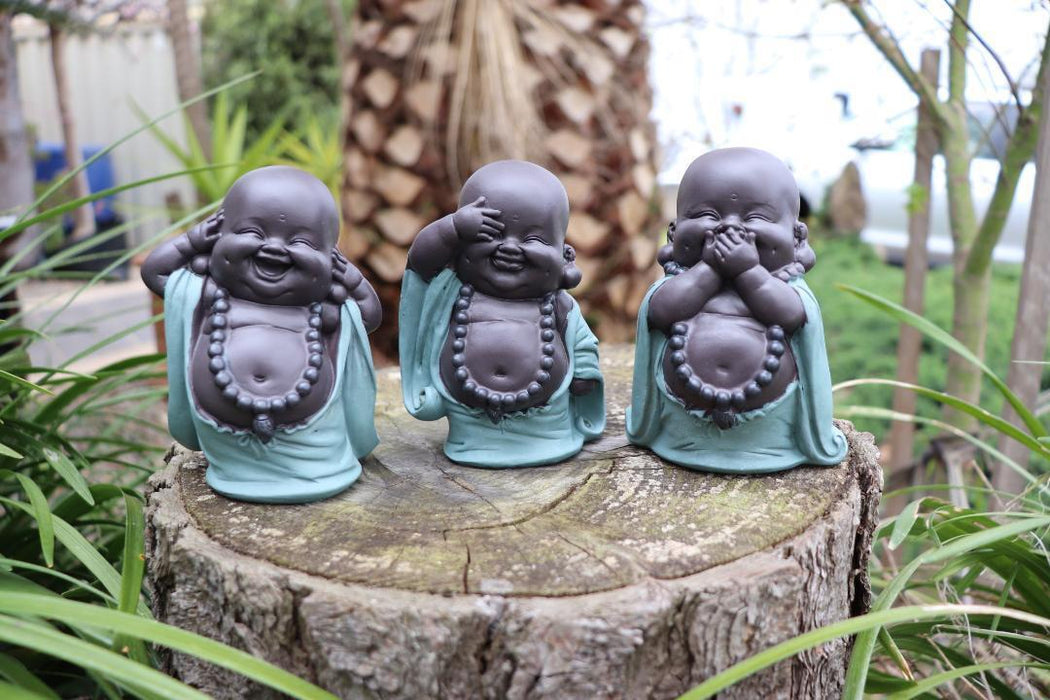 Buddha Statues Wise Monks No Evil See Speak Hear Ornament Figurines Set of 3