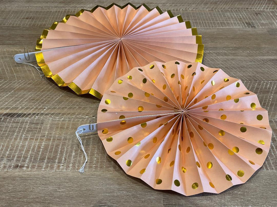 Paper Fans Rose Gold Peach Party Decorations 6pcs Hanging Decor Birthday Bridal