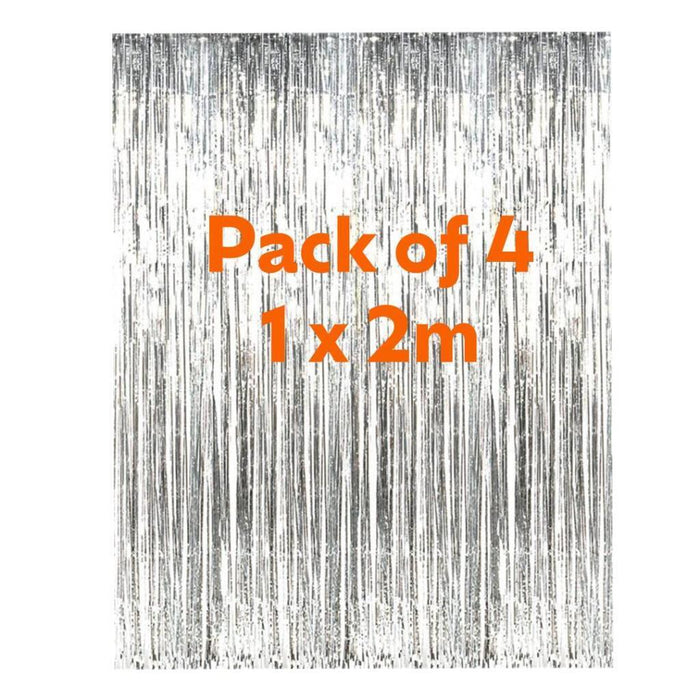 4x Foil Metallic Fringe Tinsel Curtain Silver Backdrop Door Party Decorations