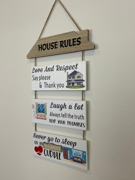 House Rules Wooden Sign Love & Respect Country Home Signs Hanging Wall Decor