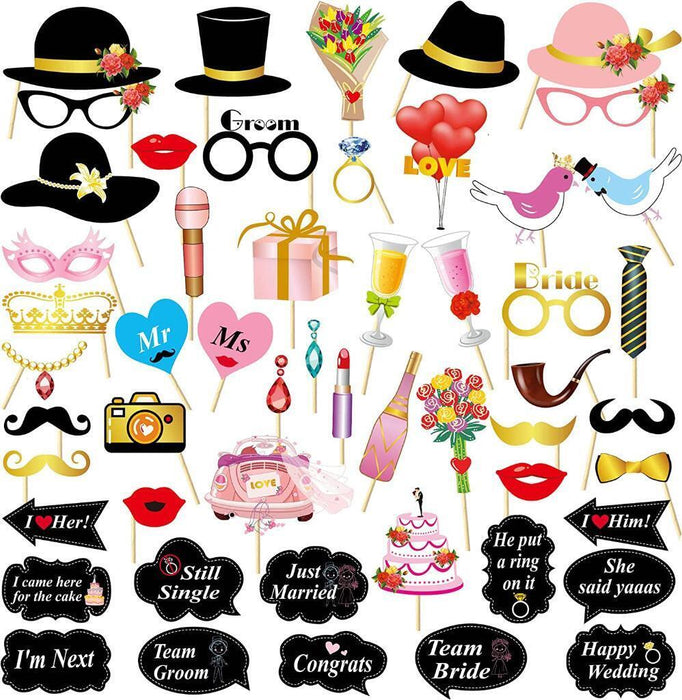 Wedding Photo Booth Props Kit Bridal Shower Bachelorette Party Supplies 53pc Set