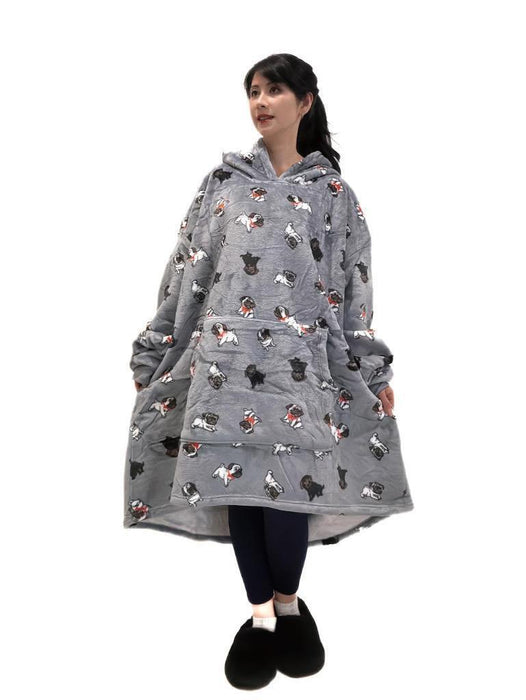 Hooded Blanket Soft Cozy Warm Fleece Wearable Oversize Blanket Hoodie Dog Print