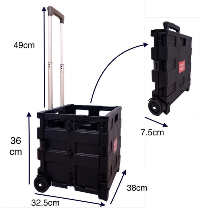 Foldable Shopping Trolley Box Portable Plastic Folding Grocery Cart with Wheels