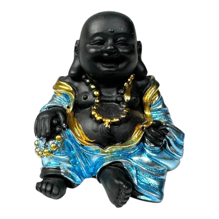 Mini Buddha Statues Blue Shiny Happy Ornament Figurines 4cm Set of 3