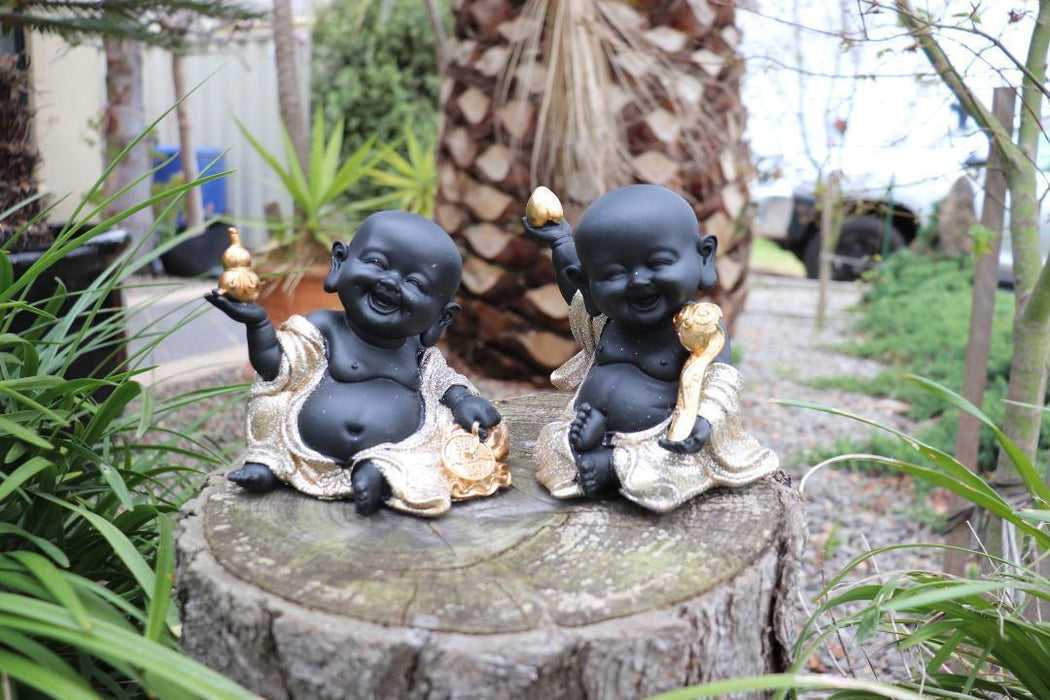 2x Happy Buddha Statue Lucky Fengshui Gold Monk Home Decor Figurine 13cm