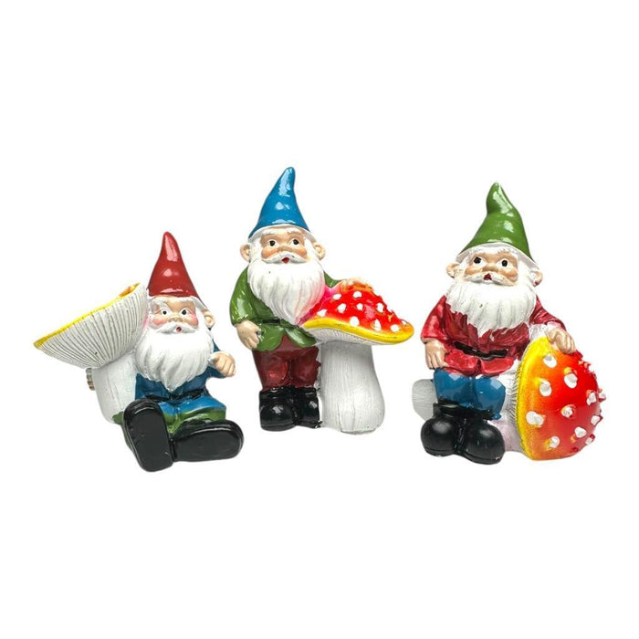 7cm Garden Gnomes With Mushroom Statue Figurine Fairy Garden Accessories 3pcs