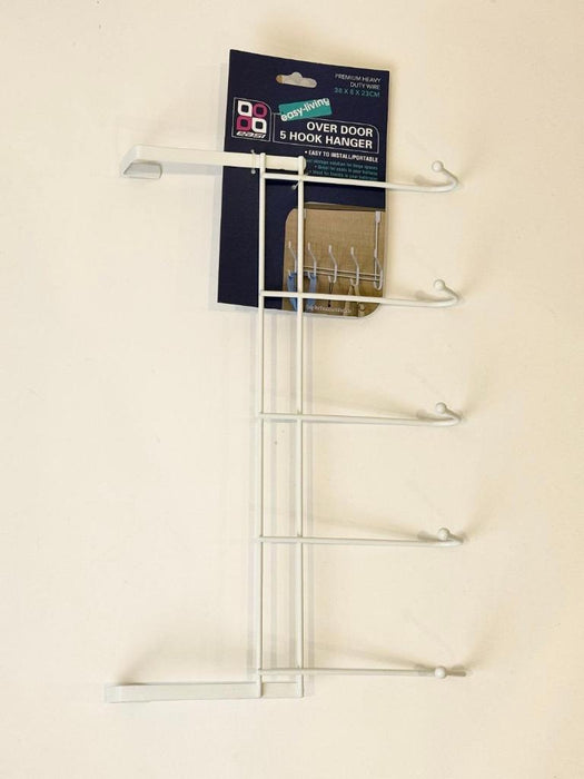 Over Door Hanging Rack 5 Hook Hanger Bathroom Kitchen Clothes Organiser 38cm