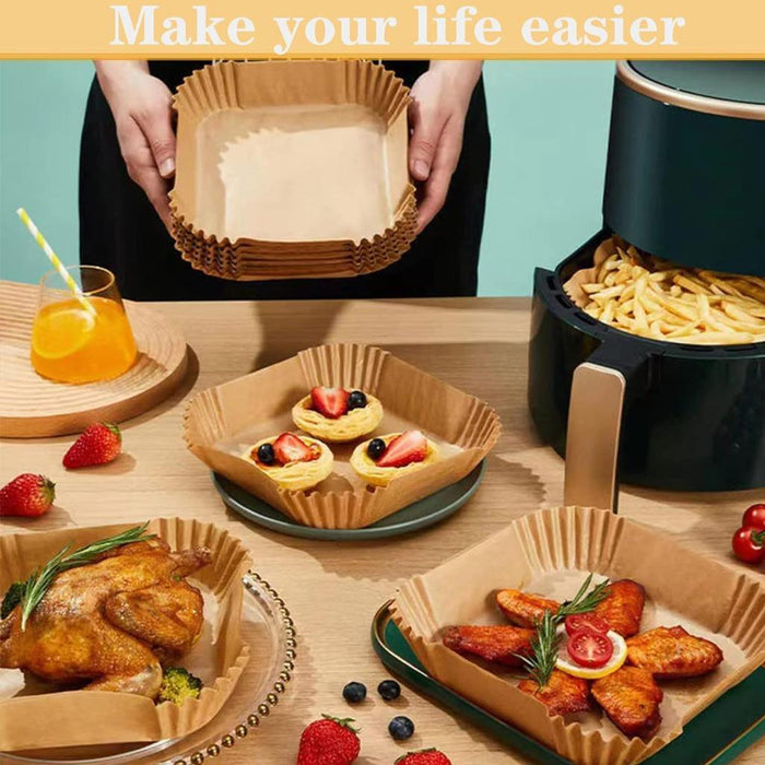 200x Air Fryer Liners Square Disposable Cooking Baking Paper Non-Stick Parchment