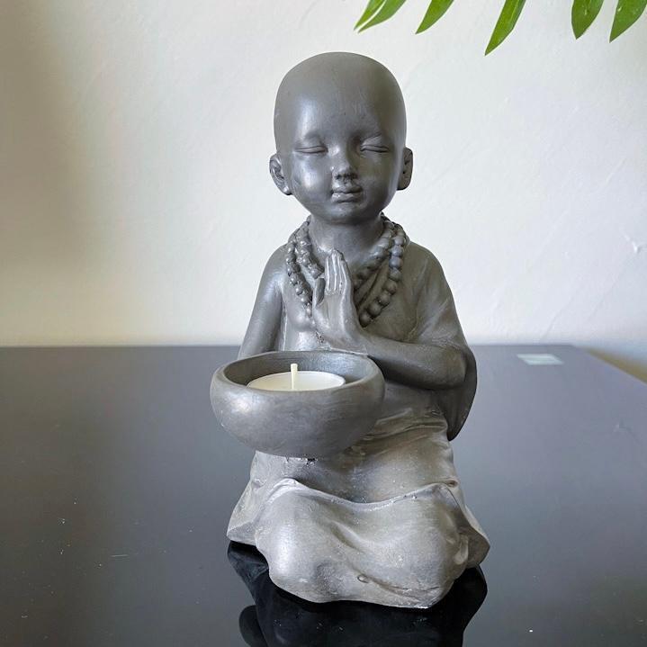 Buddha Statue Tealight Candle Holder Meditative Garden Home Décor Figurine