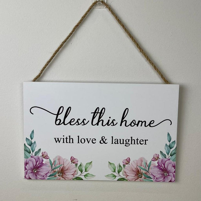 Wooden Home Sign Wall Decor 'Bless This Home' Hanging Country Signs