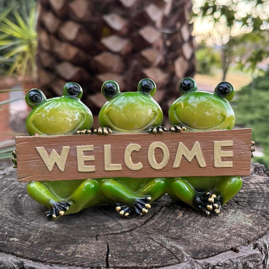 Frog Welcome Sign Statue Frogs Decorative Fairy Garden Décor Figurine Ornaments