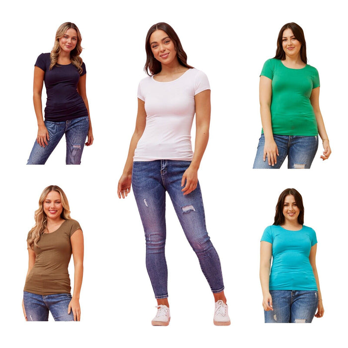 Caroline Morgan Short Sleeve Top Scoop Neck T-Shirts CKM Tee Tops Plain Colour