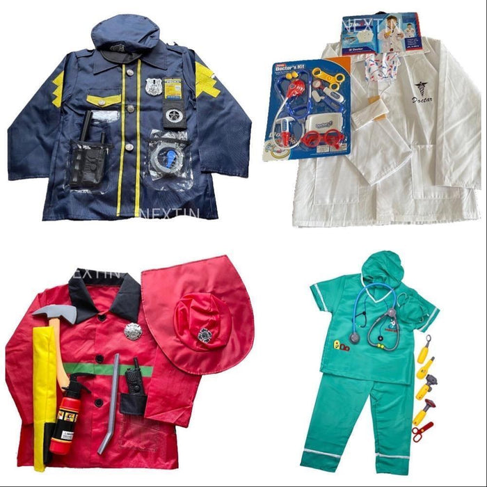 Kids Costume Set Doctor White Surgeon Police Officer Firefighter Cosplay Party