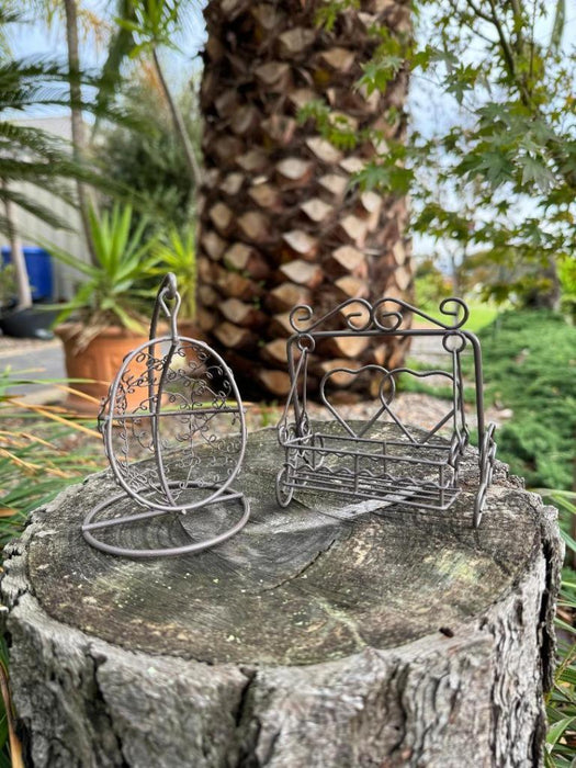 2x Iron Swing Chair Pewter Garden Dollhouse Miniature Fairy Garden Accessories