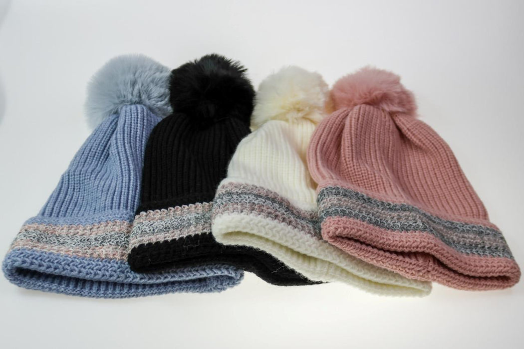 Women Beanie with Pom Pom Knit Hats Fashionable Warm Winter Hats for Ladies