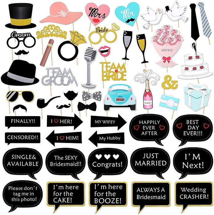 Wedding Photo Booth Props Kit Bridal Shower Bachelorette Party Supplies 52pc Set