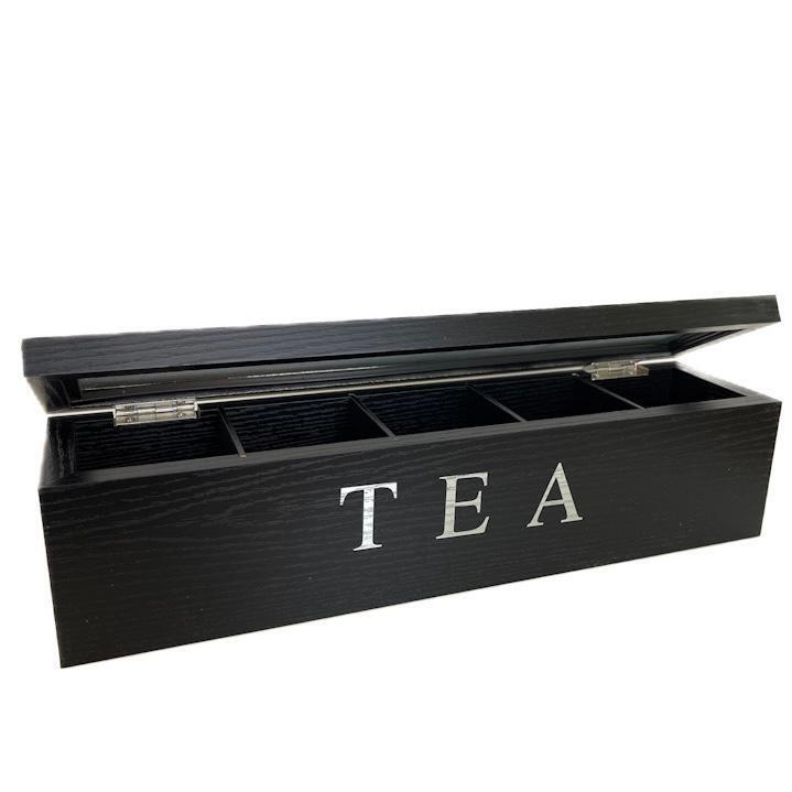 Tea Box Tea Bag Organizer Tea Holder Wooden Tea Chest Glass Lid 5 Compartment