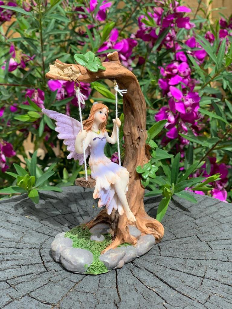Fairy on Tree Swing Garden Décor Accessories Figurine Fairies Angel Ornaments