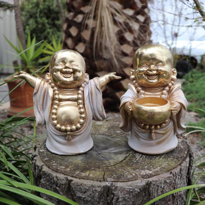 Laughing Buddha Statue Happy Money Lucky Fengshui Home Decor Figurine Set of 2