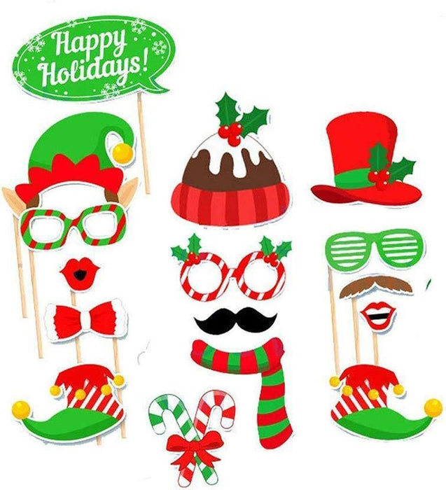 Christmas Photo Booth Props Selfie Props Accessories Santa Christmas Party 32pcs