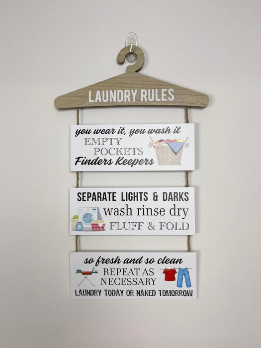 Laundry Rules Wooden Sign Funny Country Home Signs Hanging Wall Decor