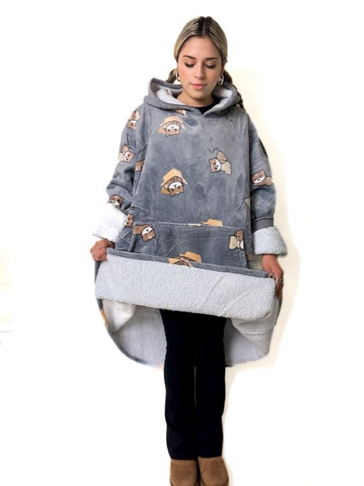 Hooded Blanket Soft Cozy Warm Fleece Wearable Oversize Cat Blanket Hoodie