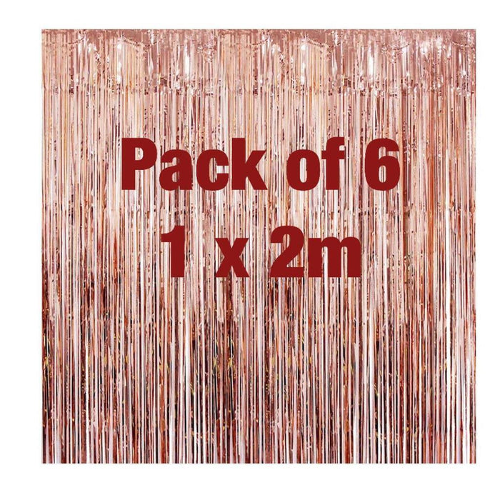 6x Foil Metallic Fringe Tinsel Curtain Rose Gold Backdrop Door Party Decorations